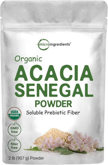 Micro Ingredients Organic Acacia Senegal Powder, 2 Pounds (32 Ounce), Instant Soluble Fiber Powder, Plant-Based Prebiotic Superfood For Gut Health, Non-Gmo, No Gluten, Vegan