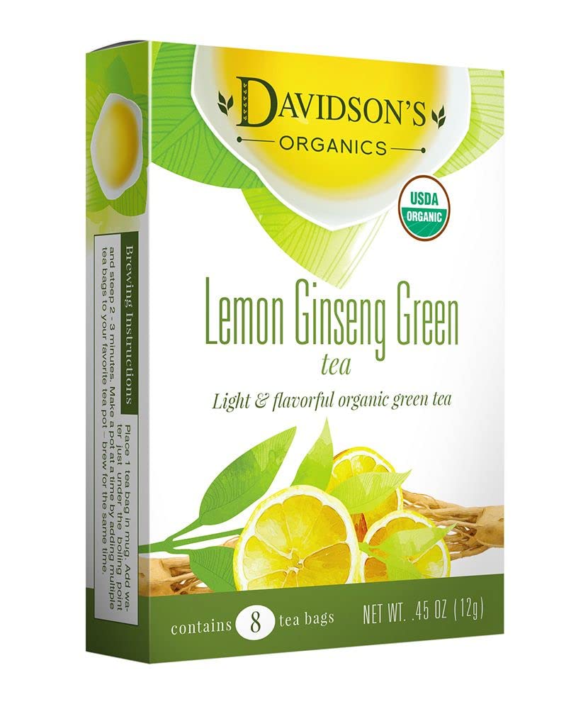 Davidson'S Organics, Lemon Ginseng Green, 8-Count Tea Bags, Pack Of 12