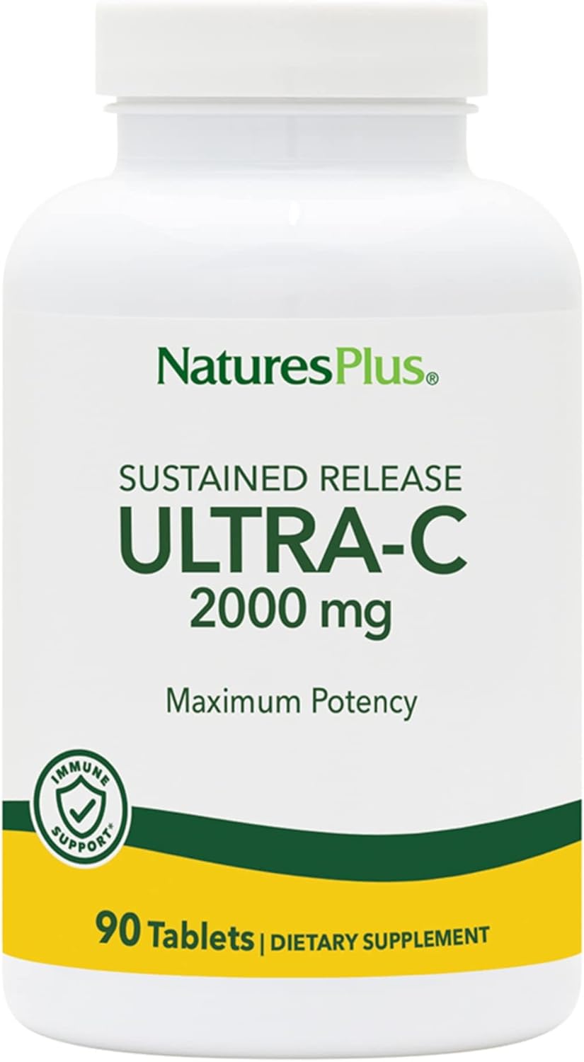 Natures Plus Ultra C W/Rose Hips, Sustained Released - 2000 Mg, 90 Vegetarian Tablets - Maximum Potency Immune Support, Antioxidant - Free-Radical Defense - Gluten-Free - 90 Servings