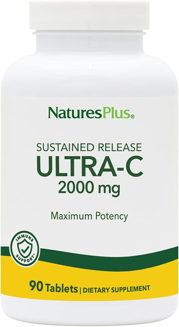 Natures Plus Ultra C W/Rose Hips, Sustained Released - 2000 Mg, 90 Vegetarian Tablets - Maximum Potency Immune Support, Antioxidant - Free-Radical Defense - Gluten-Free - 90 Servings