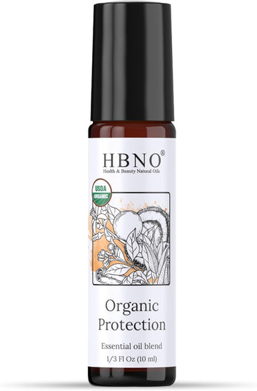 Hbno Organic Protection Blend And Mct Roll-On - 1/3 Oz (10 Ml) Travel Size - Usda Certified Organic - Perfect For Traveling, Aromatherapy, Massage, Perfumes, Moisturizer