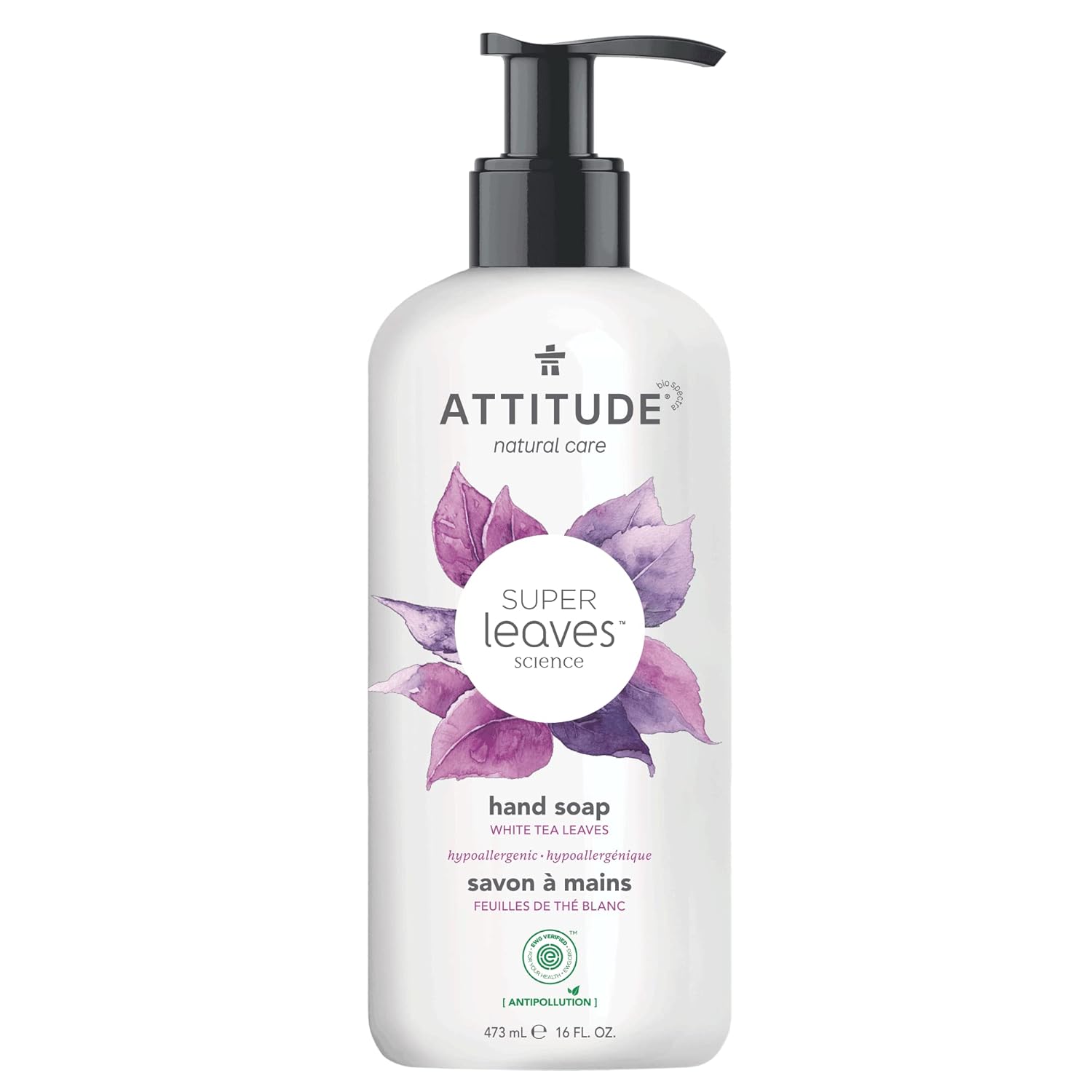 Attitude Liquid Hand Soap, Ewg Verified, Plant And Mineral-Based, Vegan Personal Care Products, White Tea Leaves, 16 Fl Oz