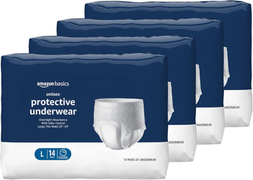 Amazon Basics Incontinence Underwear For Men And Women, Overnight Absorbency, Large, 56 Count, 4 Packs Of 14, White (Previously Solimo)