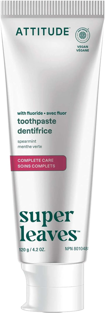 Attitude Whitening Toothpaste With Fluoride, Peppermint Flavor, Vegan & Cruelty-Free, Sugar-Free, Plant & Mineral-Based Ingredients, Clean Oral Care, 4.2 Oz