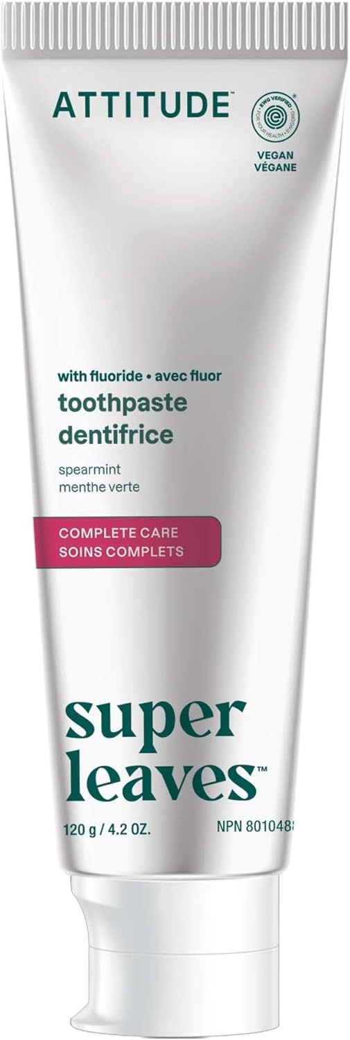 Attitude Fresh Breath Toothpaste With Fluoride, Peppermint Flavor, Vegan & Cruelty-Free, Sugar-Free, Plant & Mineral-Based Ingredients, Clean Oral Care, 4.2 Oz