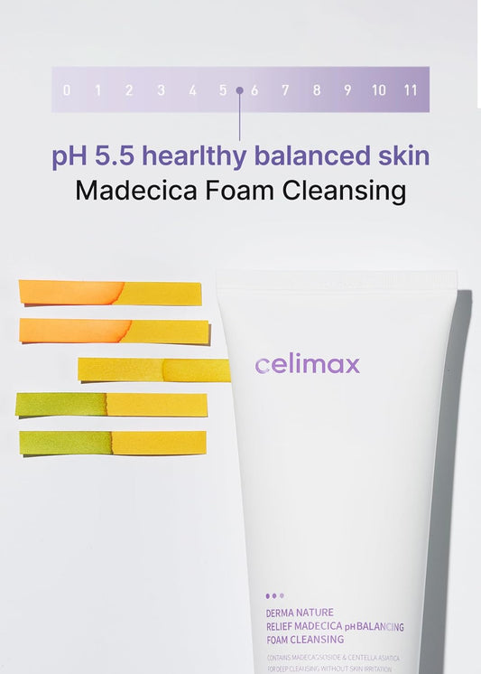 Celimax Derma Nature Relief Madecica Ph Balancing Foam Cleansing | Foaming Face Wash Cleanser, Hydrating, Soothing, Moisturizing, 150Ml