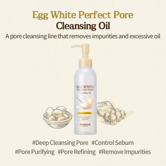 Skinfood Egg Perfect Pore Cleansing Oil 200Ml - Light & Gentle Makeup Cleanser - Removing Impurities, Deep Pore Cleansing & Absorbong Sebum, Skin Purifying For Oily Skin (6.76 Fl.Oz.)