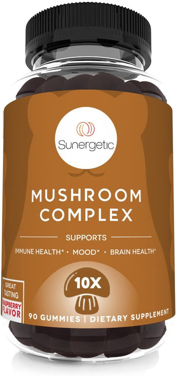 Sunergetic Premium Mushroom Gummies Supplement - For Immune Health, Brain, Mood & Stress Support - Mushroom Blend With Lions Mane, Chaga Extract, Reishi, Turkey Tail, Cordyceps (90 Gummies)