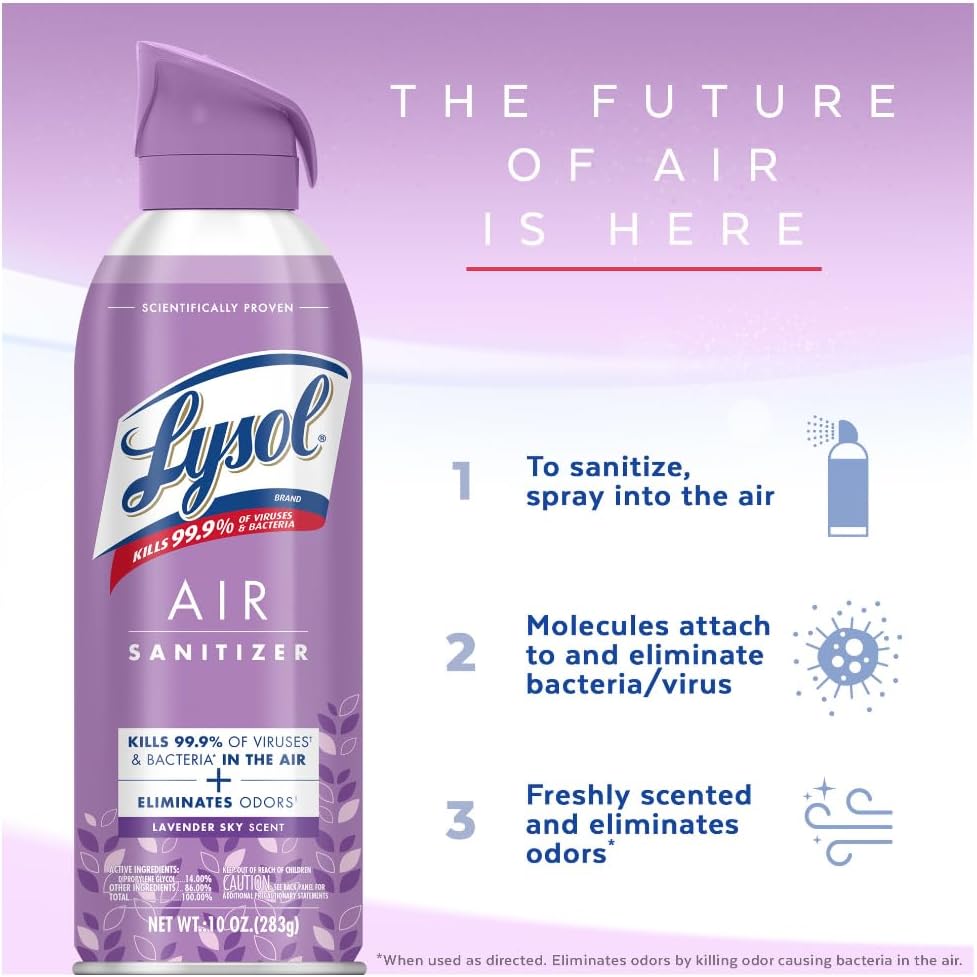 Lysol Air Sanitizer Spray, For Air Sanitization and Odor Elimination, Simple Fresh, Lavender, Cotton Blossom 10 Fl. Oz (Pack of 3) : Health & Household