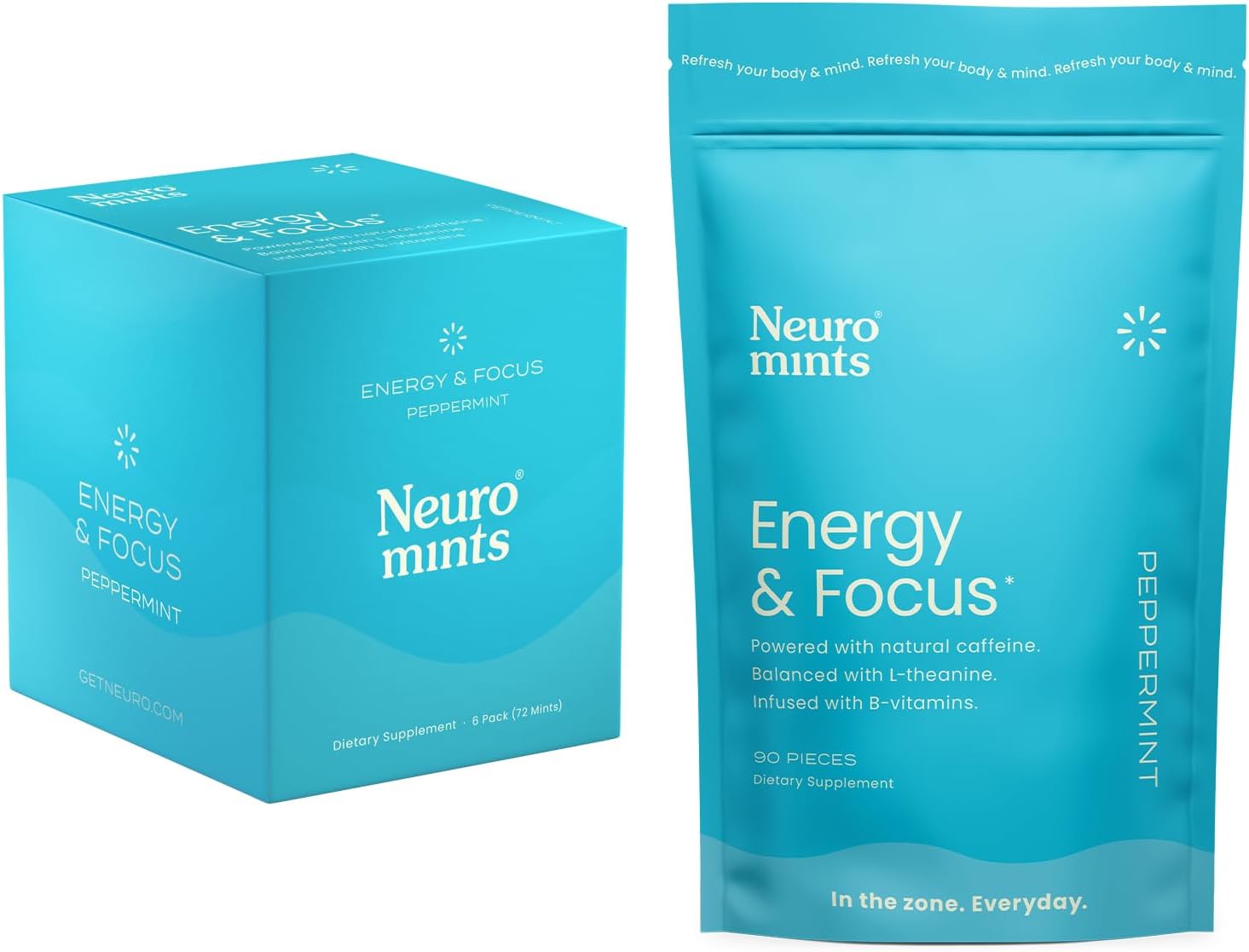 Neurogum Energy Caffeine Mints (162 Pieces) - Sugar Free With L-Theanine + Natural Caffeine + Vitamin B12 & B6 - Nootropic Energy & Focus Supplement For Women & Men - Peppermint Flavor