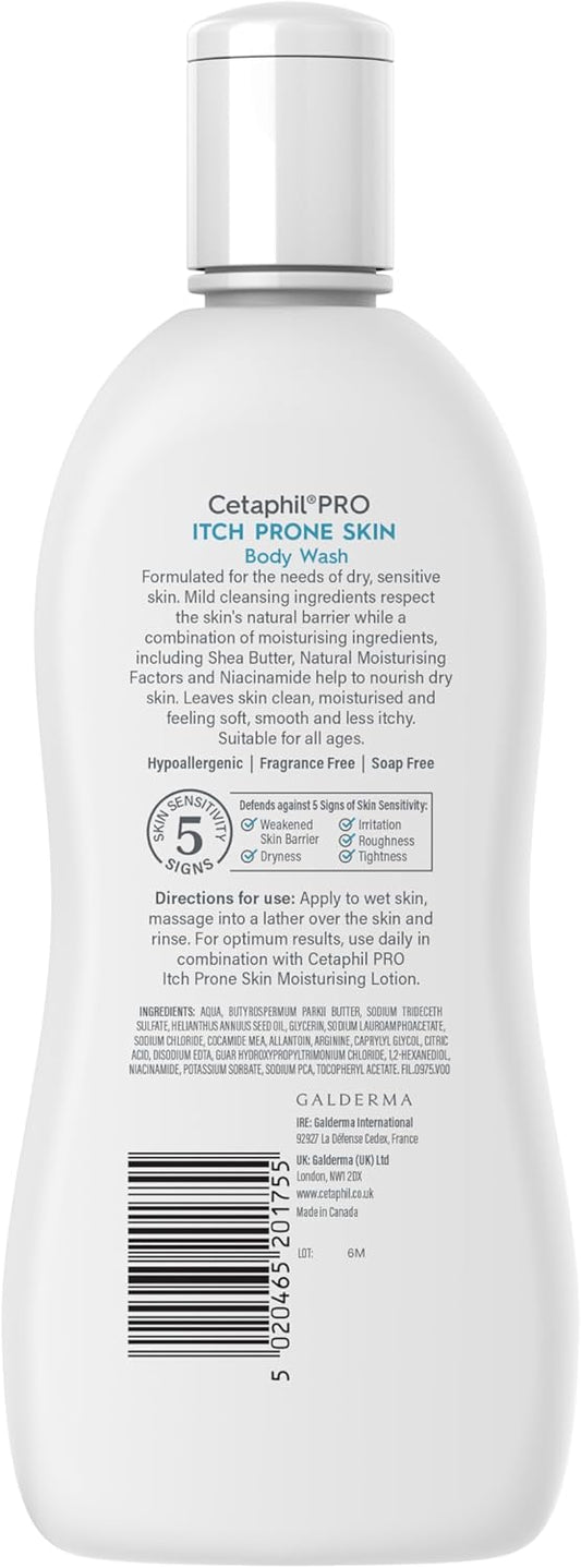 Cetaphil Pro Body Wash, 295Ml, For Itch Prone & Eczema Prone Skin, With Niacinamide & Shea Butter, Vegan Friendly