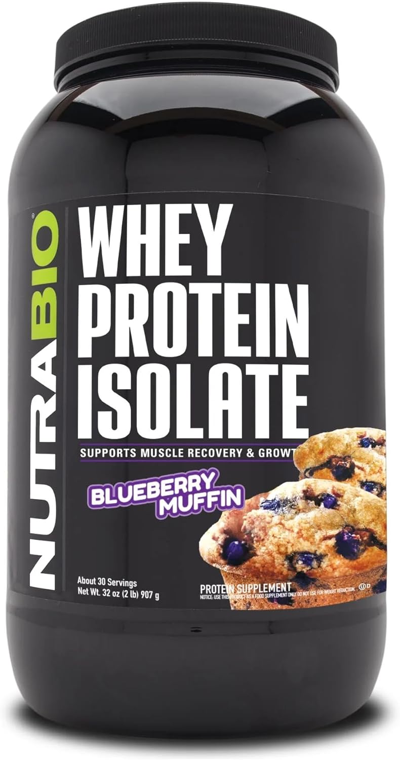 NutraBio Whey Protein Isolate Supplement ? 25g of Protein Per Scoop with Complete Amino Acid Profile - Soy and Gluten Free Protein Powder - Zero Fillers and Non-GMO - Blueberry Muffin - 2 Lbs