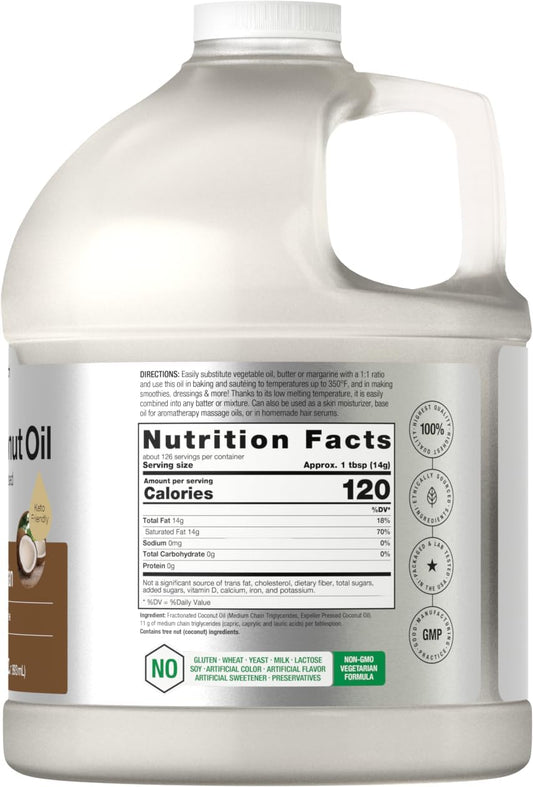 Horbäach Liquid Coconut Oil For Cooking | 64 Oz | Fractionated & Unflavored | Keto Friendly | Vegetarian, Non-Gmo & Gluten Free