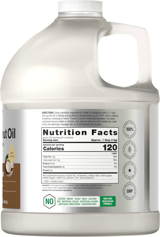 Horbäach Liquid Coconut Oil for Cooking | 64 oz | Fractionated & Unflavored | Keto Friendly | Vegetarian, Non-GMO & Gluten Free