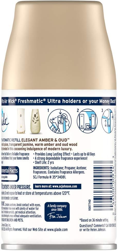 Glade Automatic Spray Refill Elegant Amber & Oud 6.2 Oz, Pack of 6