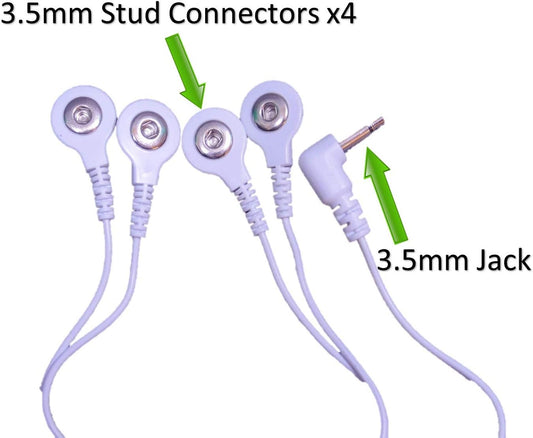 Pair Of Tens Electrode Lead Wires 3.5Mm With 4 Stud/Snap Connectors