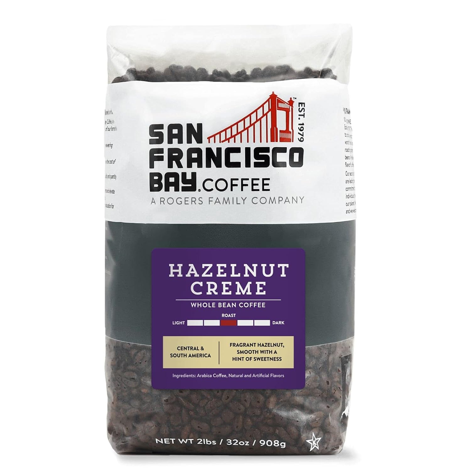 San Francisco Bay Whole Bean Coffee - Hazelnut Crème (2lb Bag), Flavored, Medium Roast