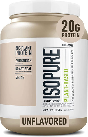 Isopure Unflavored Vegan Protein Powder, with Amino Acids, Post Workout Recovery, Sugar Free, Plant Based, Organic Pea Protein, Dairy Free, 20 Servings (Packaging May Vary)