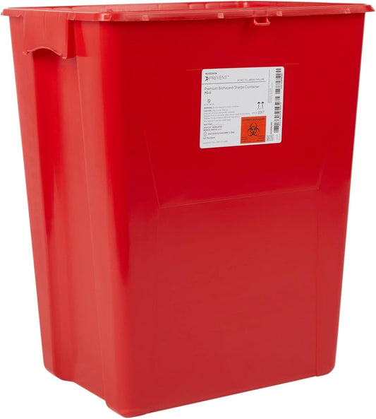 Mckesson Prevent Premium Biohazard Sharps Container - Vertical Entry, Rotating Lid - Red And White, 18 Gal, 13 In X 17 3/10 In X 24 3/5 In, 1 Count