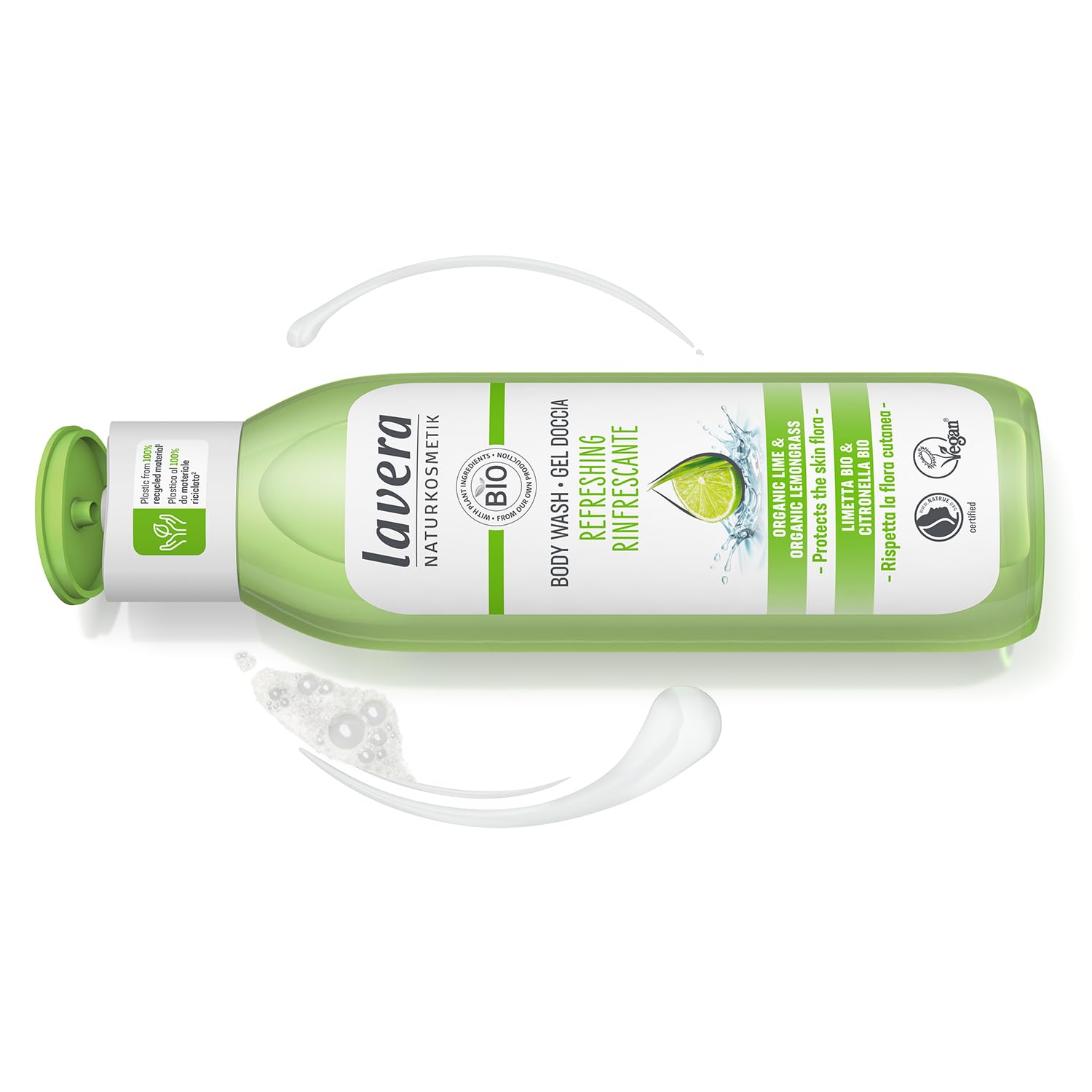 Lavera Body Wash Refreshing - Gentle Cleansing With Lime & Lemongrass - Ph-Neutral - For Dry & Sensitive Skin - Peta Certified - Vegan - Natural Cosmetics - 8.45 Fl.Oz