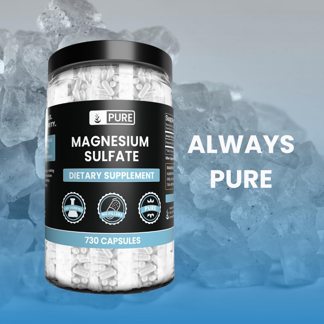 Pure Original Ingredients Magnesium Sulfate (730 Capsules) No Rice Fillers, Always Pure, Lab Verified : Health & Household