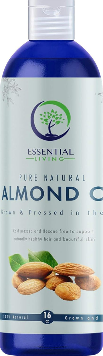 Essential Living: Sweet Almond Oil - Pure Carrier Oil For All-Natural Skin Care, Moisturizer, Makeup Remover, Oil Cleansing And More - 16Oz - Cold Pressed - No Hexane - Made In The Usa