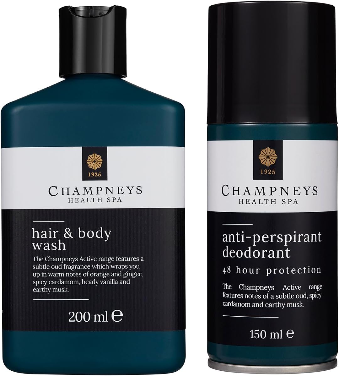 Champneys Body Duo, Anti-Perspirant Deodorant 150 Ml, Hair & Body Wash 200 Ml
