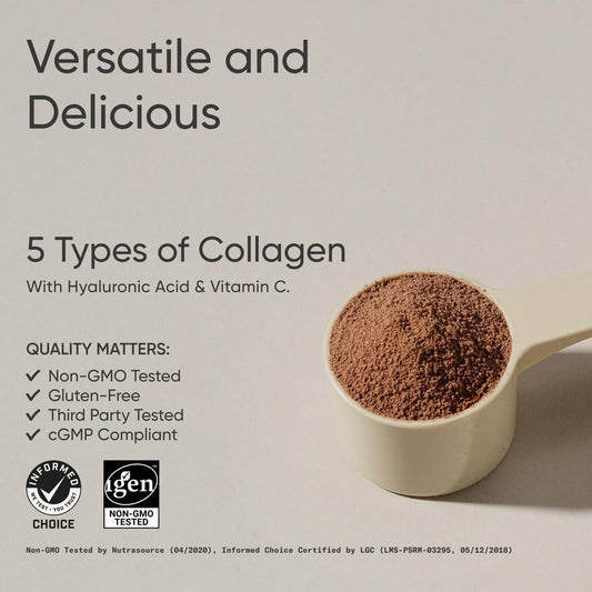Sports Research Multi Collagen Protein Powder (Type I, Ii, Iii, V, X) With Hyaluronic Acid + Vitamin C | 5 Types Of Food Based Collagen, 30 Servings (Chocolate)