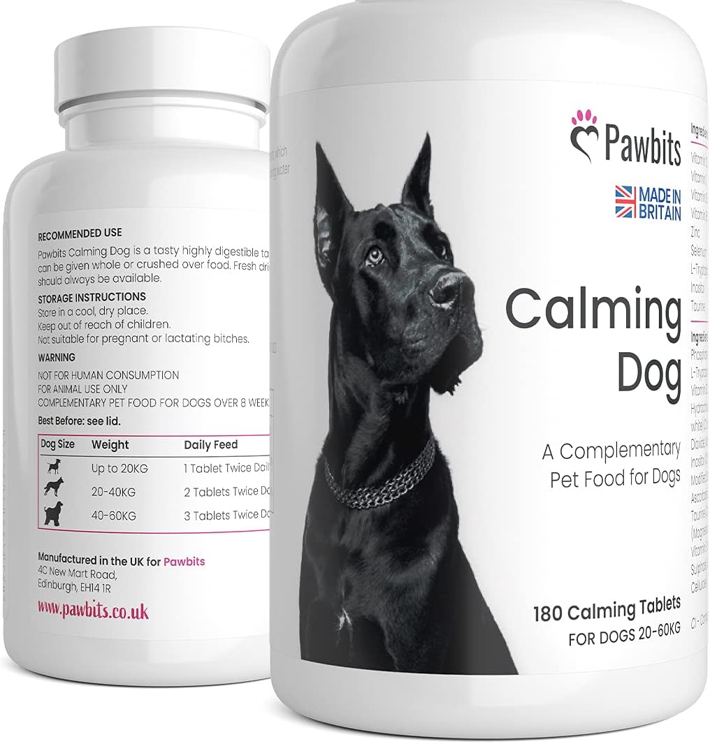 180 Pawbits Calming Tablets Supplement for Anxious & Hyperactive Dogs Calms Relaxes & Non-Sedative Dog Calming Tablets Fireworks, Behavioural Issues, Travel & Vet Visits Natural Calm Aid (180 Tablets)