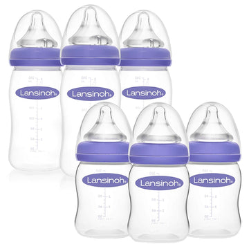 Lansinoh Anti-Colic Baby Bottles For Feeding Babies, 3 Count Each Of 5 Ounces And 8 Ounces, 6 Bottles Total, Includes 3 Medium Flow Nipples (Size M) And 3 Slow Flow Nipples (Size S)