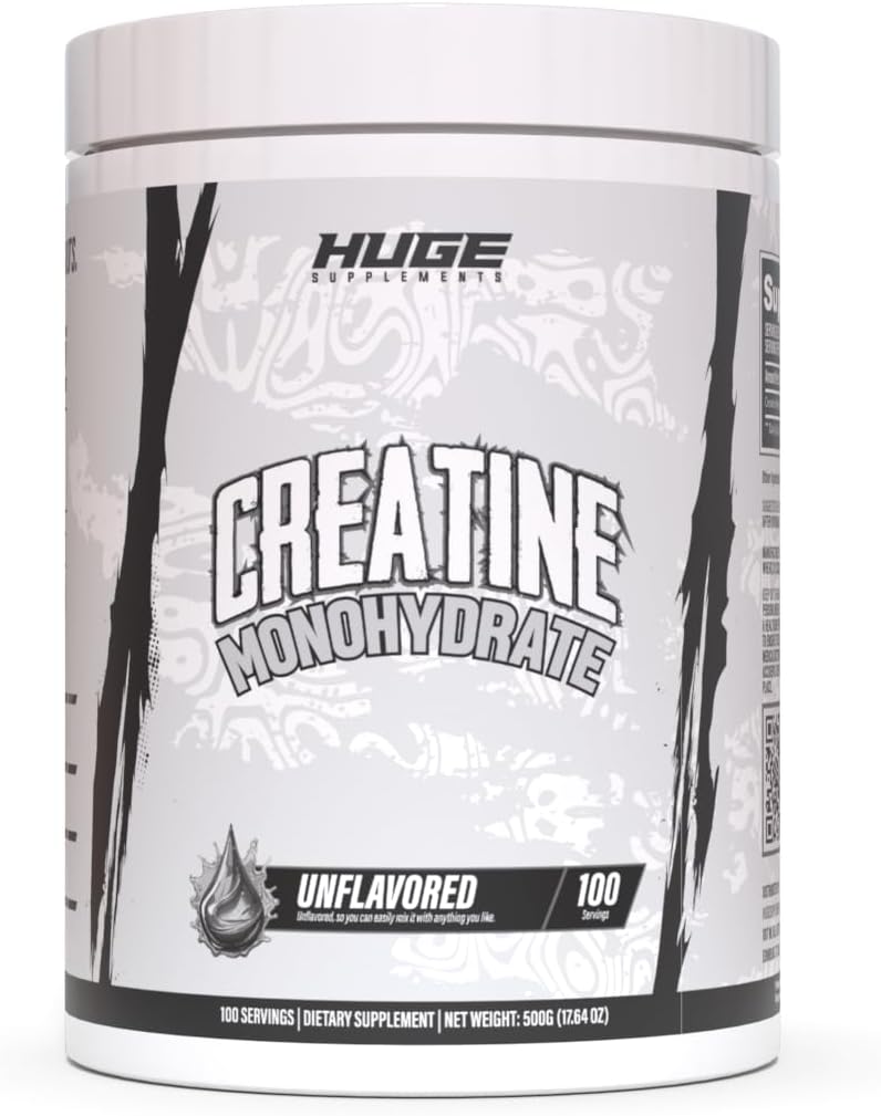 Huge Supplements Flavored Creatine Monohydrate Powder - Mango Flavor, 500 Grams, Third Party Tested, Micronized For Optimal Absorption, 5 Grams Per Scoop, Delicious & Easy Mixability (100 Servings)