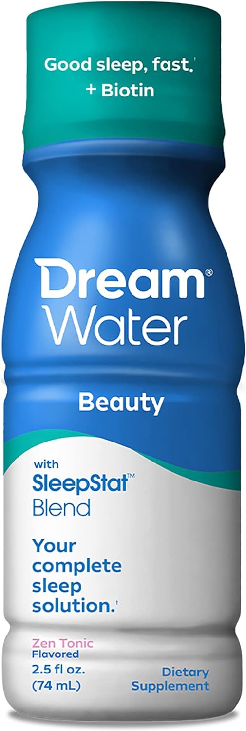 Dream Water Beauty Sleep Aid Drink Supplement; Melatonin 5mg, GABA, 5-HTP, Plus Biotin for Healthy Skin, Hair and Nails; 2.5 oz Liquid Sleep Shots, Zen Tonic 12-Count