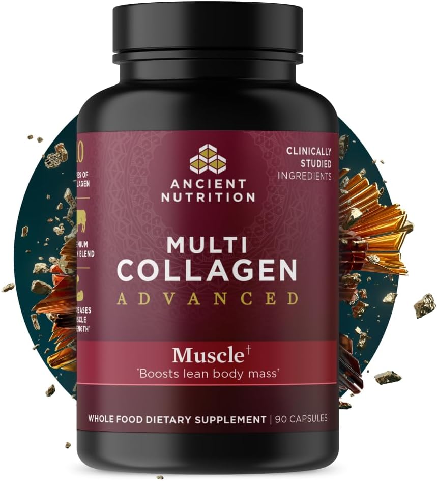 Ancient Nutrition Advanced Collagen Protein Muscle With Probiotics, Hydrolyzed Collagen Peptides Supports Healthy Body Composition* And Muscle Building*, 90 Count