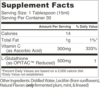 Liposomal Glutathione Complex Liquid (30 Doses) - Natural Formula Immunity + Liver Health + Anti-Aging Support With Vitamin C - Vegan, China-Free (15Oz / 443Ml)