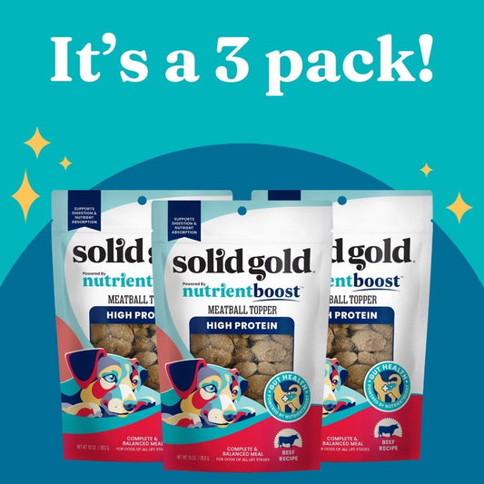 Solid Gold Food Toppers For Picky Dogs - Real Beef Meatball Topper - 3 Pack Healthy Dog Treats - High Protein Soft Dog Treats To Serve W/Dry Dog Food Or Wet Dog Food Or As Dog Snacks
