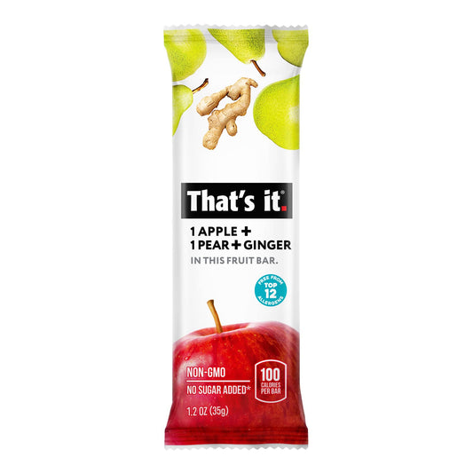 That'S It. Apple+Pear+Ginger 100% Natural Real Fruit Bar, Best High Fiber Vegan, Gluten Free Healthy Snack, Paleo For Children & Adults, Non Gmo No Added Sugar, No Preservatives Energy Food (12 Pack)