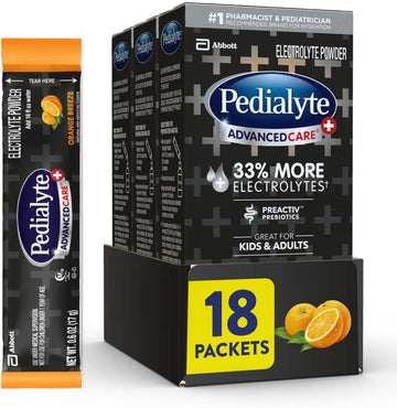Pedialyte Advancedcare Plus Electrolyte Powder, With 33% More Electrolytes And Preactiv Prebiotics, Orange Breeze, Electrolyte Drink Powder Packets, 0.6 Oz (18 Count)