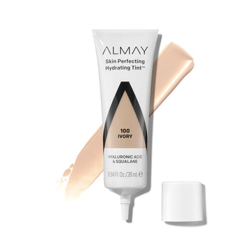 Almay Hydrating Liquid Foundation Tint, Lightweight With Light Coverage, Naturally Dewy Finish, Hypoallergenic, Dermatologist Testedfragrance Free, 100 Ivory, 0.94 Fl Oz