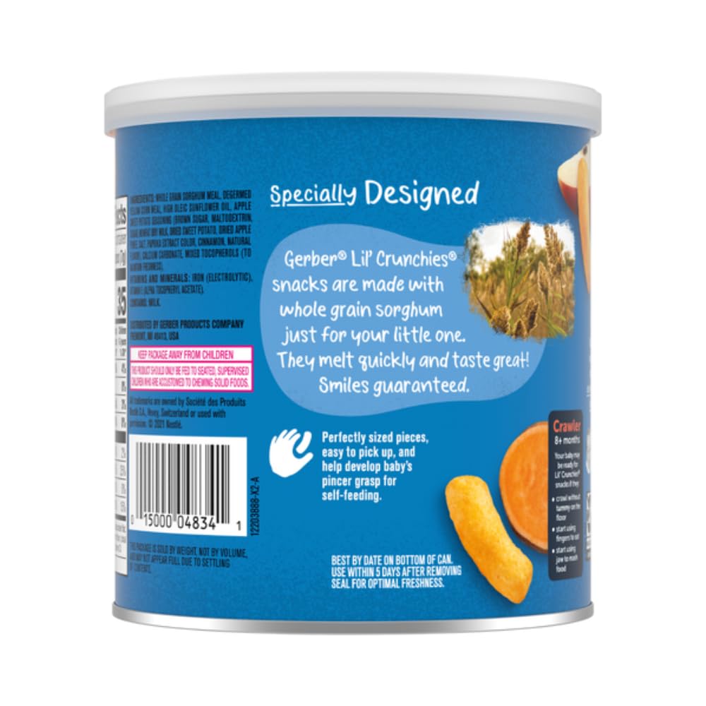 Gerber Lil' Crunchies Whole Grain Apple And Sweet Potato Flavored, Non Gmo, Crawler Stage And Up (1.48 Ounce (Pack Of 12))