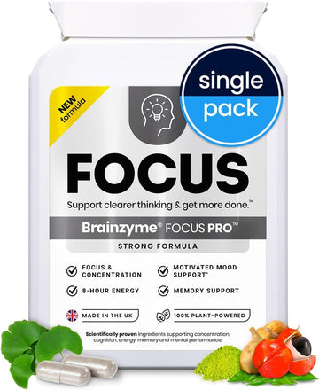 Brainzyme® Focus Pro [Single Pack] Nootropic Cognitive Enhancer. Clear Brain Fog. Alpha Brain. Strong Focus, Energy, Motivation & Memory. Tyrosine, Choline. 8 Hour Energy Boost