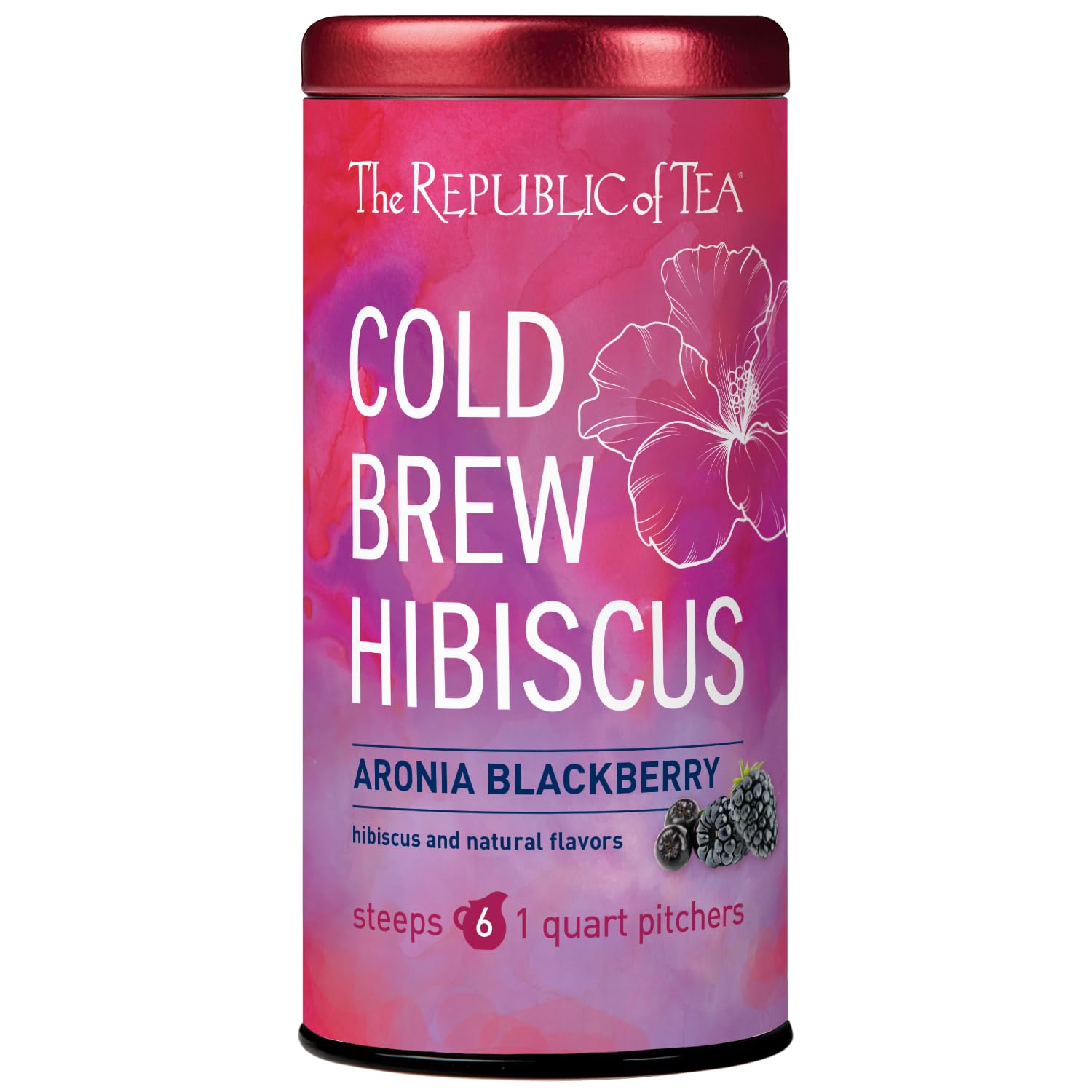 The Republic Of Tea – Cold Brew Hibiscus Aronia Blackberry Iced Tea, Large Herbal Iced Tea Pouches, Steeps Six One-Quart Pitchers