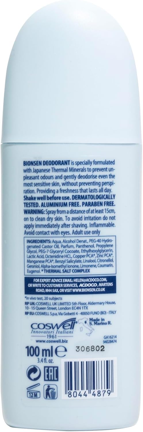 Bionsen Aluminium Free Mineral Protective Deodorant Paraben Free For Sensitive Skin, 100Ml