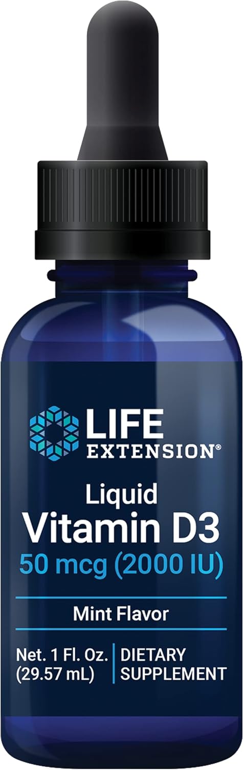 Life Extension Liquid Vitamin D3 (Mint) – Bone, Brain And Immune Support In Liquid Form – Non-Gmo – Gluten-Free – 50 Mcg (2000 Iu)— 1 Fl. Oz (29.57 Ml)