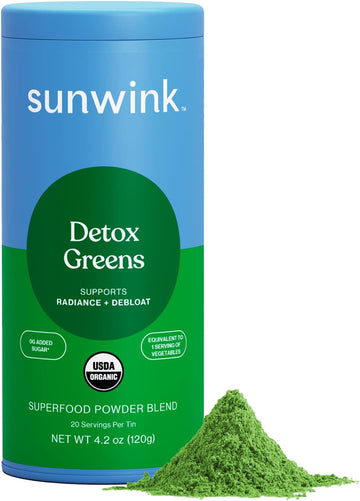 Sunwink Detox Powdered Greens - Organic Super Greens Powder Superfood for Debloat w/Celery, Dandelion, Spirulina - Daily Greens Powder for Gentle Detox - 4.2 oz (20 Servings) For Immune Support