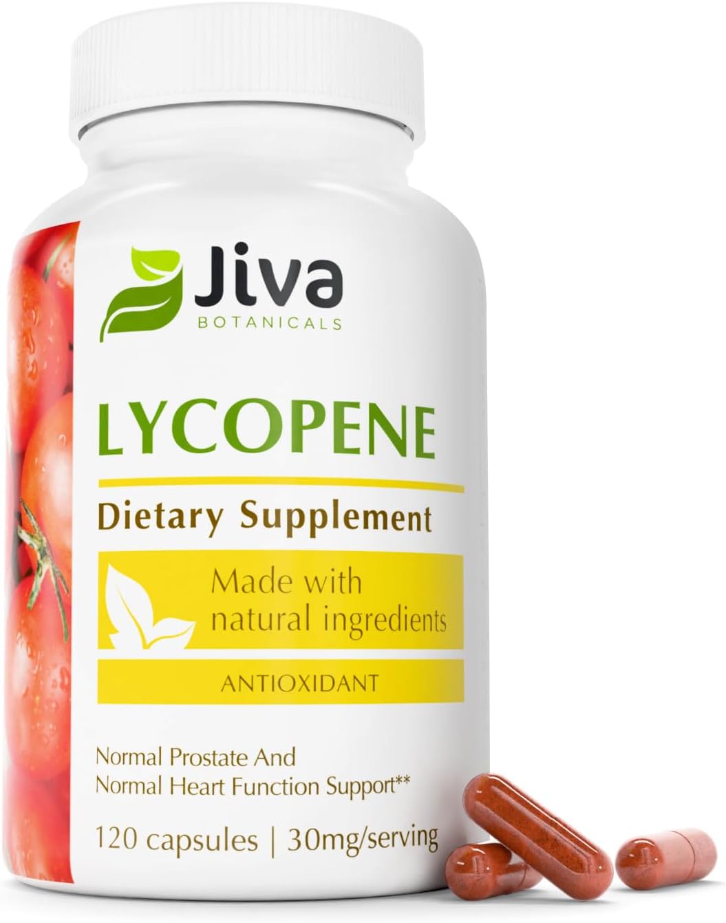 Jiva Botanicals Lycopene Supplement 30Mg - Antioxidant Support For Normal Prostate And Heart Health Support - Lycopene From Tomato Extract - Made In The Usa - Non Gmo, Vegan - 60 Capsules