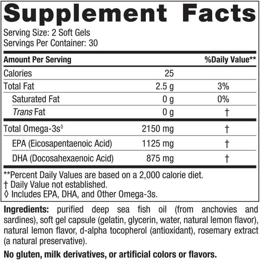 Nordic Naturals Ultimate Omega 2X, Lemon Flavor - 60 Soft Gels - 2150 mg Omega-3 - High-Potency Omega-3 Fish Oil with EPA & DHA - Promotes Brain & Heart Health - Non-GMO - 30 Servings