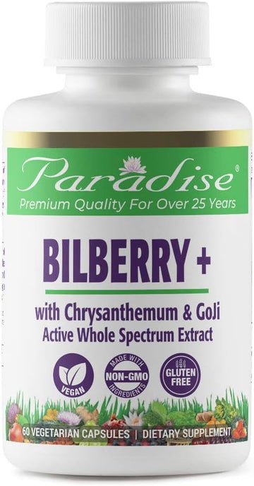 Paradise Herbs Bilberry With Goji & Chrysanthemum Supplements, Super Potent, Ultra Pure, Non Gmo, Gluten Free, Vegan, 60 Vegetarian Capsules