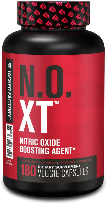 Jacked Factory N.O. Xt Nitric Oxide Supplement With Nitrosigine L Arginine, L Citrulline For Muscle Growth, Pumps, Vascularity, & Energy - Extra Strength Pre Workout Muscle Builder - 180 Veggie Pills