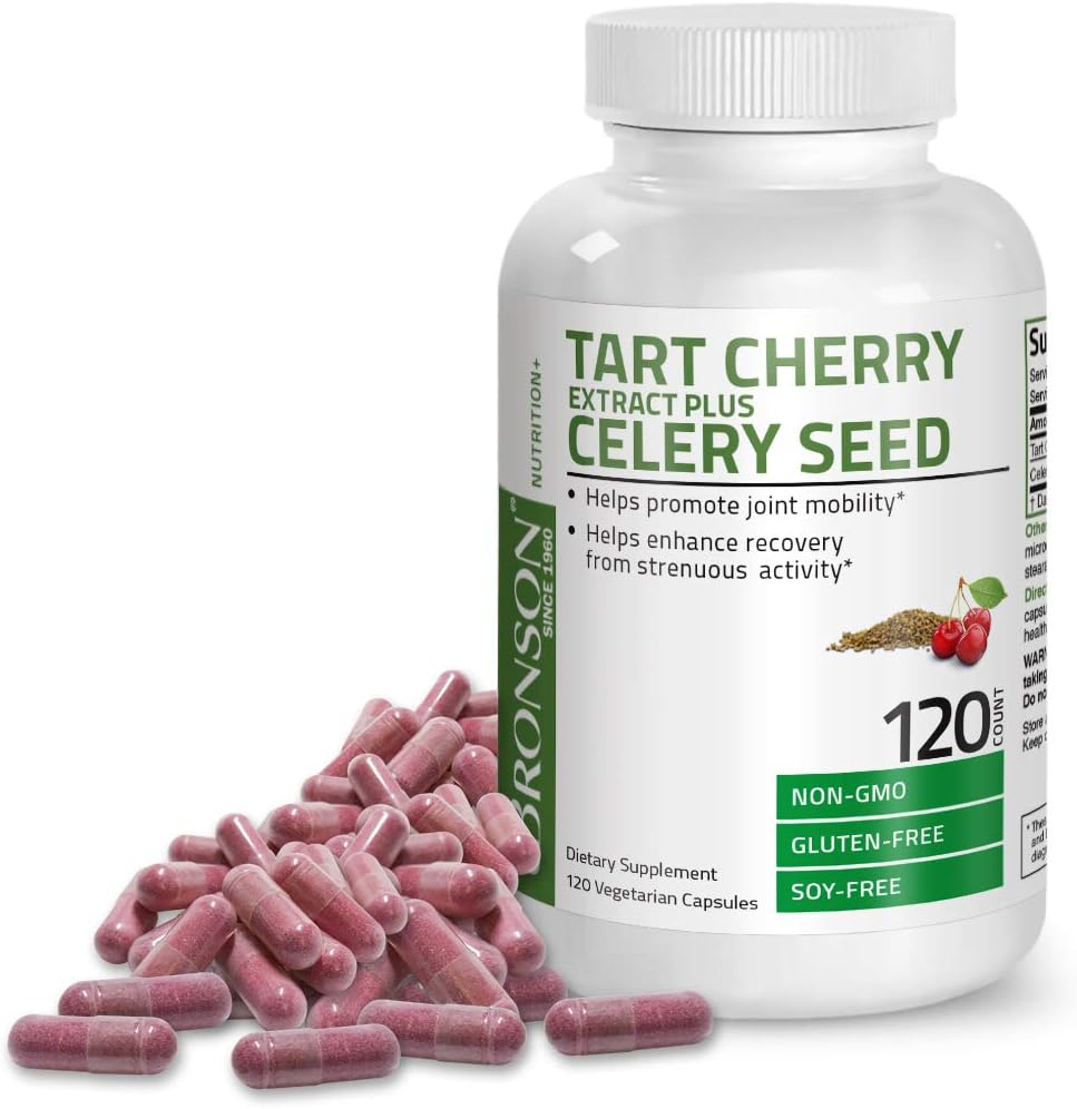 Bronson Tart Cherry Extract + Celery Seed Capsules - Powerful Uric Acid Cleanse, Joint Mobility Support & Muscle Recovery Supplement - Non GMO Formula, 120 Vegetarian Capsules : Health & Household