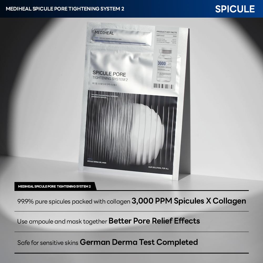 Mediheal Collagen Spicule 3000Ppm Intensive Serum – Micro Needle Serum For Pore Care, Soothing & Skin Texture Improvement, 2-Step,Collagen Spicule Ampoule And Gel Mask Set,Skin Booster,10Pcs : Beauty & Personal Care